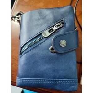 New Mens Wallet with Chain RFID Blocking Genuine Leather Bifold Purse for Men
